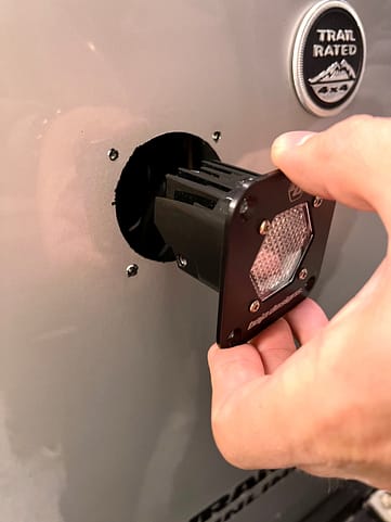 Baja_Designs_S1_Going_In_Fender Placing the Jeep off road lights