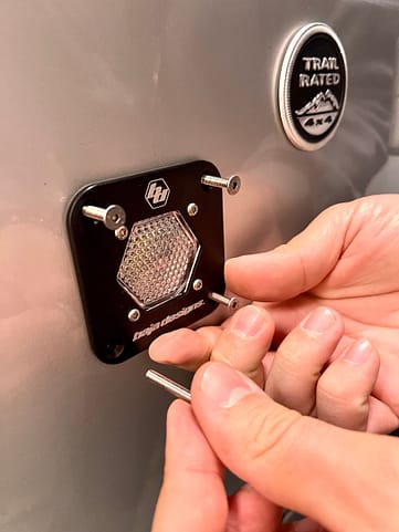 Installing_Fasteners_In_Baja_Designs_S1_Fender Mounting the Jeep off road lights