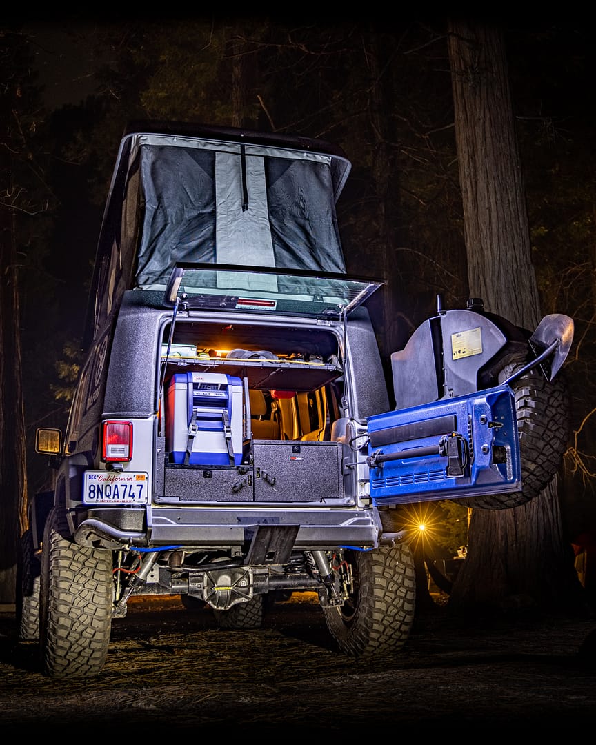 Jeep Camper with the cargo area open