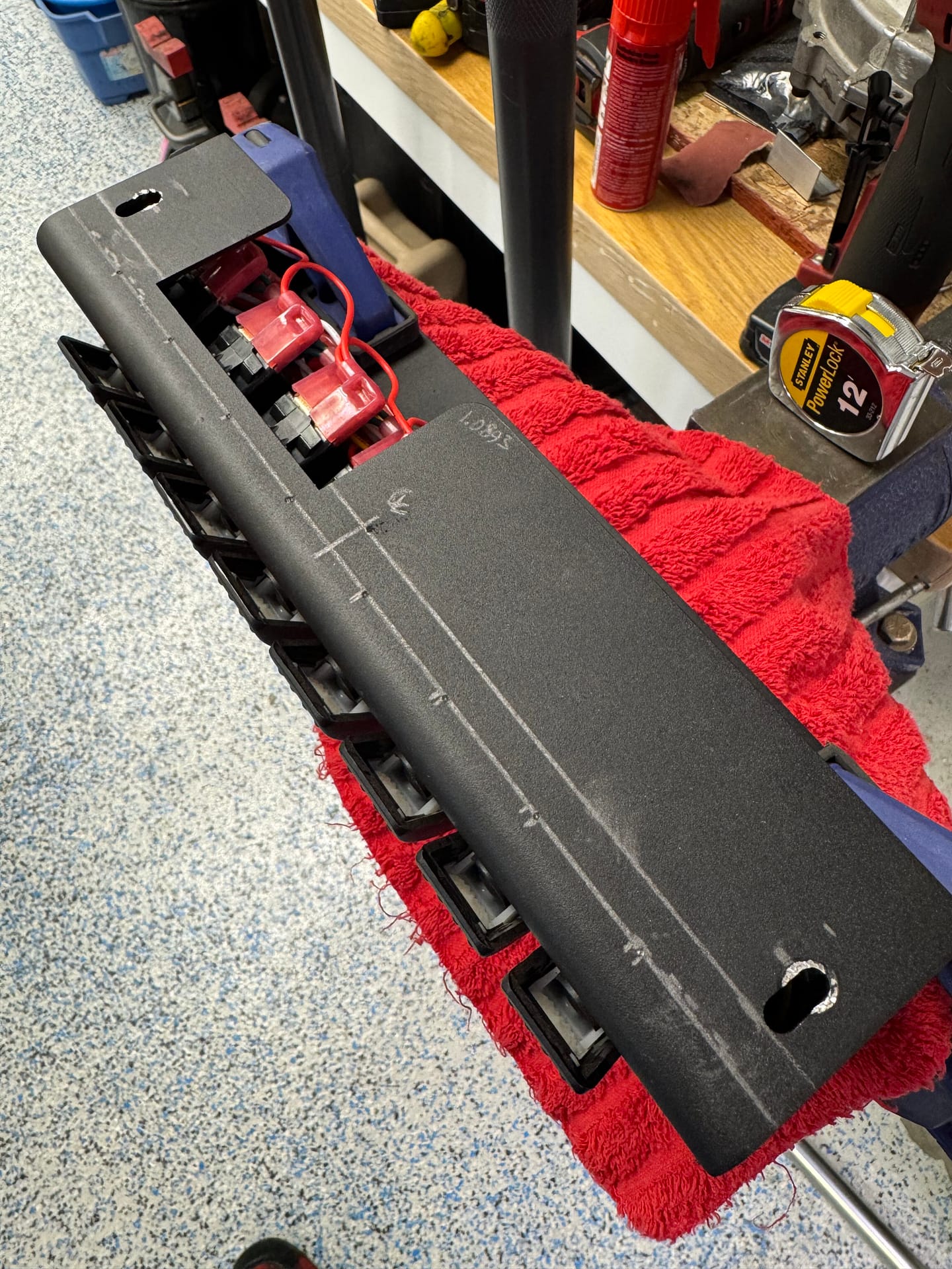 Jeep JK switch panel marked for drill locations