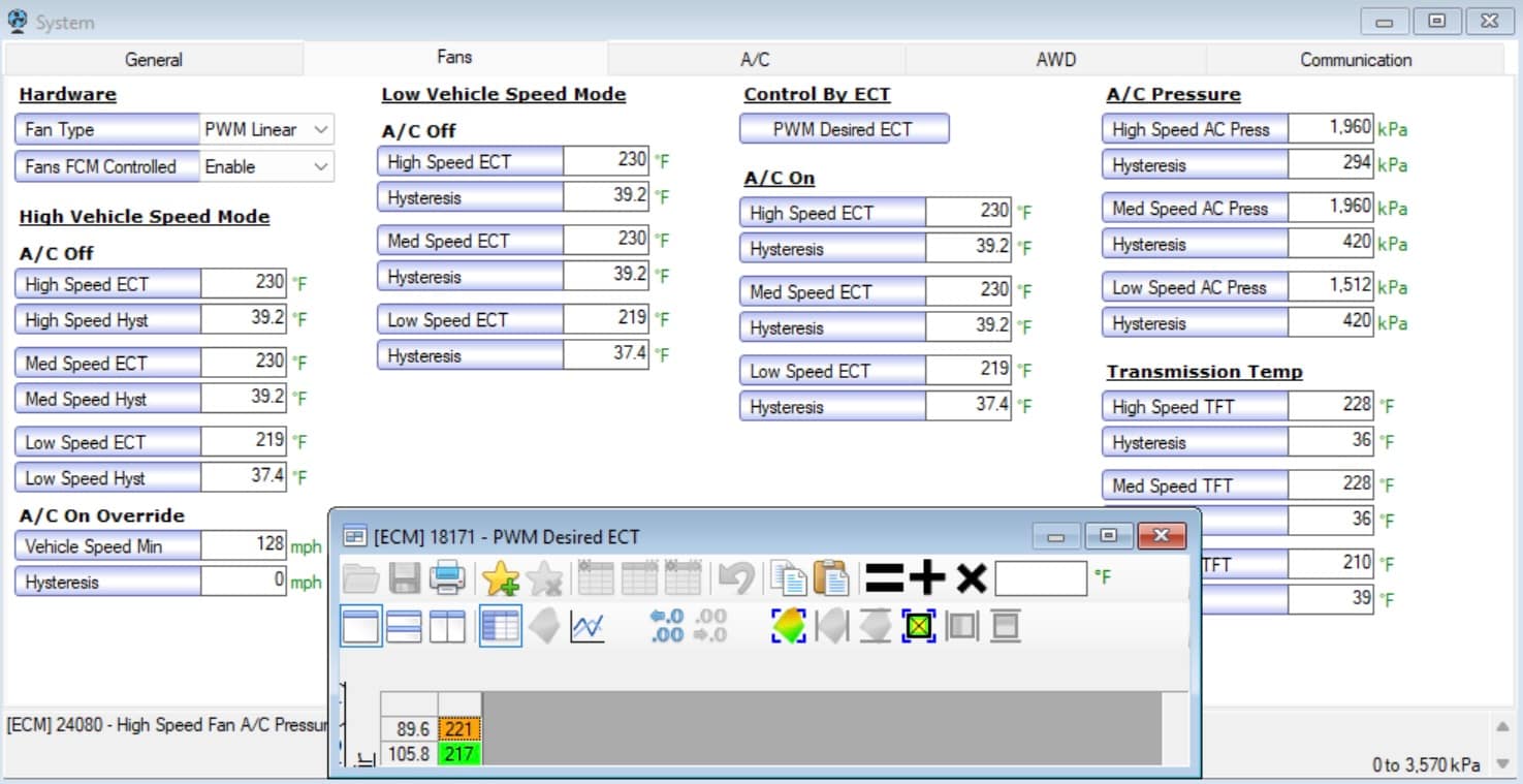 Stock JK cooling fan settings with HPTuners